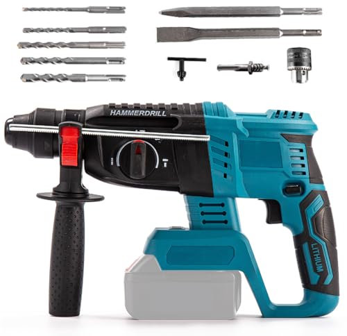 Akku Bohrhammer für Makita Akku 18V, Bürstenloser Schlagbohrmaschine Stufenlos Regelbare Geschwindigkeit, Hammer Bohr mit 6-tlg., 3-in-1 Bürstenloser Bohrhammer(Ohne Akku)