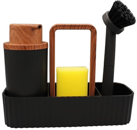 Dursed Spülbecken Organizer mit Seifenspender, Schwammhalter und Bürste | Spüle Organizer für Küche, Spülbecken Organizer, Schwammhalter Küche, Küchen Organizer Spüle - Schwarz