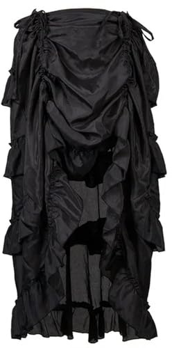 Falda Gótica Midi Steampunk De Talla Grande Faldas Punk Falda Plisada Medieval De Cintura Alta De Encaje Largo para Mujer-Falda negra-5XL