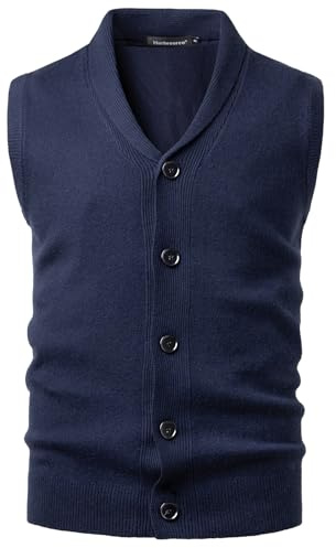 Harbrosrce Men's Shawl Collar Sweater Vest Knitted Gilet Sleeveless Cardigan with Buttons for Gentleman Navy Blue