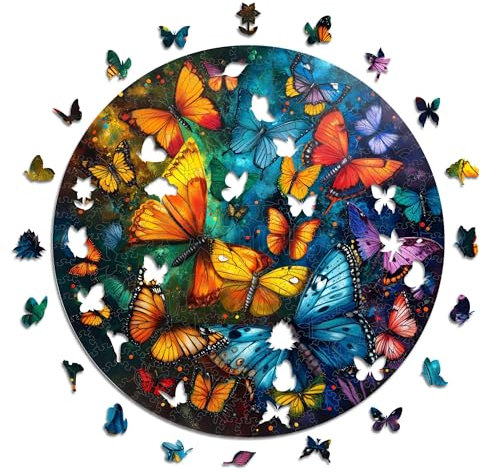 Iconic Puzzles – Magic Butterflies, fantasy animals, 100 % nachhaltiges Holzpuzzle, Geschenke für Kinder und Erwachsene, Größe S, 200 Teile