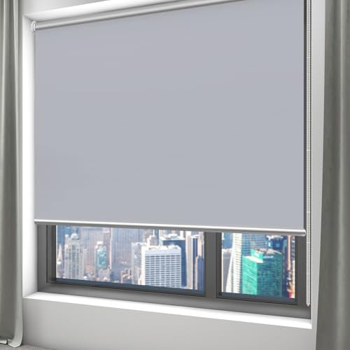 Hellgraue Rollos, 55 x 215 cm, isoliert, UV-Schutz, einfache Installation, kein Bohren, Thermo-Rollos, Fensterrollos für Zuhause, Büro, nach Maß, mit Beschlägen