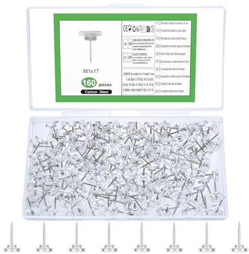 160 stycken nålar, 17 mm häftstift transparent häftningsändamål, rissyfte med huvud, lockande nålar risslor, platt huvud häftstift för kontor skola hem kork bulletin board anslagstavla nålar