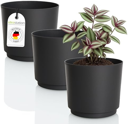 idea-station Mata - Juego de 3 macetas de 14,5 cm – 1,8 litros – Antracita – Macetas irrompibles de plástico para Diferentes Plantas, Flores – Macetas Mate para Interior y Exterior
