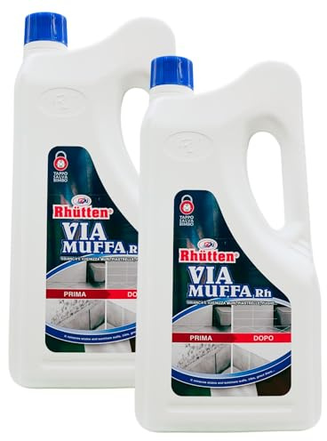 2x Tanica Detergente VIA MUFFA Rh. Sbianca e Igienizza Muri, Piastrelle, Fughe, etc. Sbianca Le Macchie Nere Di Umidità In Modo Veloce 2L