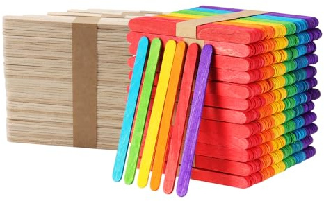 HEIYUET 1000 Stück Bunte Holzspachtel zum Basteln, 114x10x2 mm Eisstiele aus Holz Bunt Holzeisstiele, Popsicle Sticks Eisstäbchen Bunte Holzstäbchen für Eis, Wachsen, DIY Bastelprojekt