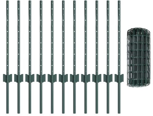 vidaXL Stängsel med stolpe Grön 0,6 x 25 m Stål och PVC, Justerbar utomhusavskiljare, modern trädgårdsgrind, hållbar avdelare, mångsidig privacypartition för bakgårdar
