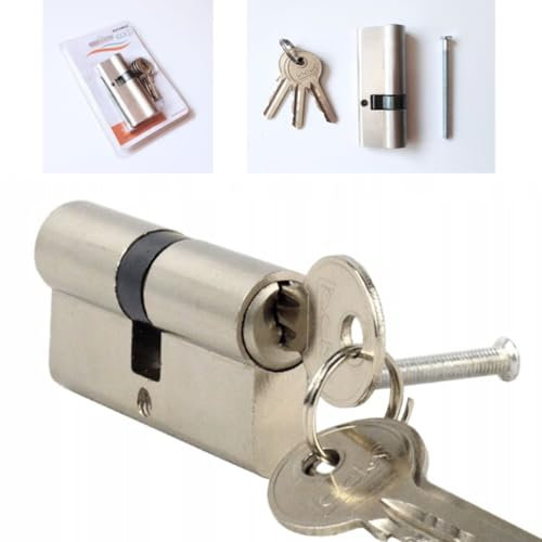 Cilindro serratura 30 x 50 mm a doppio ingresso in ottone nichelato. Fornito con 3 chiavi e 1 vite di fissaggio. Barilotto 80 mm. Inserto per serratura per porta d'ingresso, porta esterna o interna.