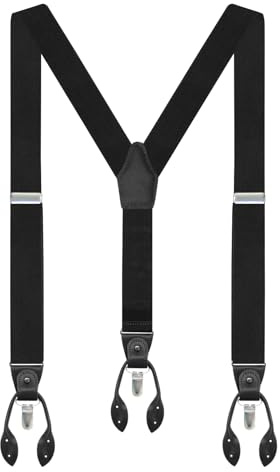 Braces for Men Trousers Y-Back Men's Braces for Trousers Wide 1.4 Adjustable Elastic Suspenders for Wedding Business 6 Leather Button End & 3 Strong Clips