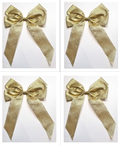 CaPiSo Glitzer-Schleifen 20x30 cm Dekoschleife Lurex Geschenkschleife Silber Schleife Weihnachtsbaumschleife Weihnachten Lurexgitter Dekoband Gold (Glitzer Gold, 4 Stück)
