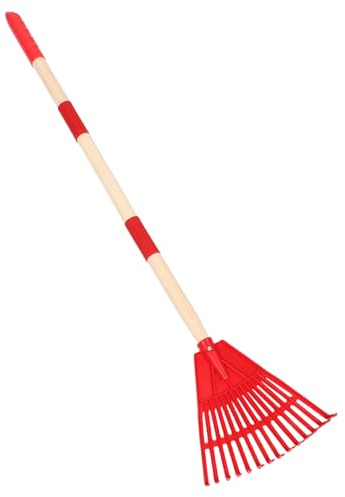 FUNNETOYU Rastrillo para Mango de Madera Desmontable Rastrillo de Plástico Forma de Abanico para Jardín Recolección Césped Herramienta Ligera y para Limpieza Exterior