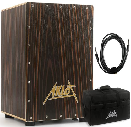 AKLOT Electric Cajon,Ebony African Blackwood 12 * 12 * 18 inch Box Drum Full Size Percussion Pickup Cajons with Snares and Electronics for Amp Above 50W