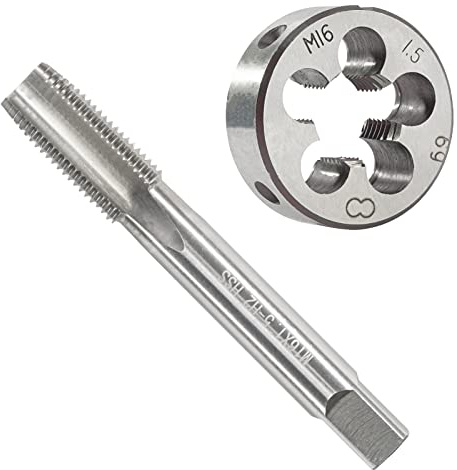 OYSKGNCMW Juego de machos y terrajas métricos M16 x 1,5, Macho de roscar a máquina HSS M16 x 1,5 mm y terraja de roscar Redonda de Acero de aleación M16 x 1,5 mm para Mano Derecha