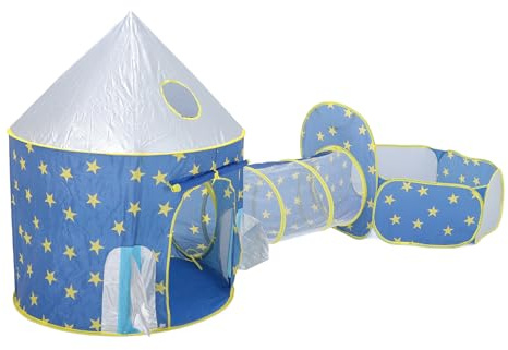 SIXRUN 3 en 1 Niños Juegan Carpa y Túnel, Casa de Juegos Al Aire Libre Plegable de Interiores con Temática Estrellas Bola con Túnel Rastreo para Niños y Niñas, Creando Espacio Privado, Diversión