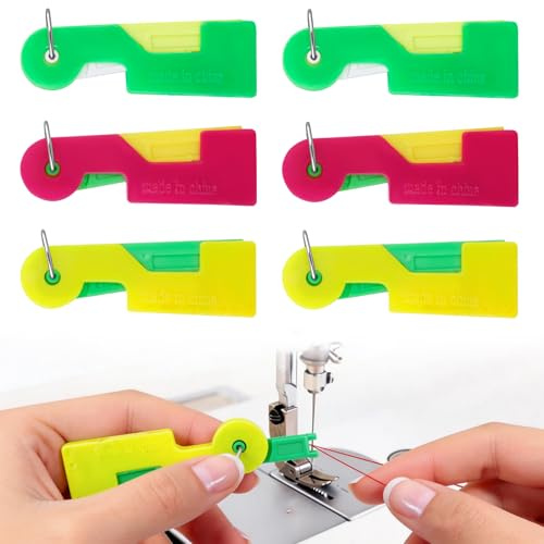 6 enhebradores de agujas con anillo, ayuda de enhebrado de una prensa para agujas de ojos pequeños, para coser a mano y agujas de máquina de coser, juego de herramientas de costura de plástico