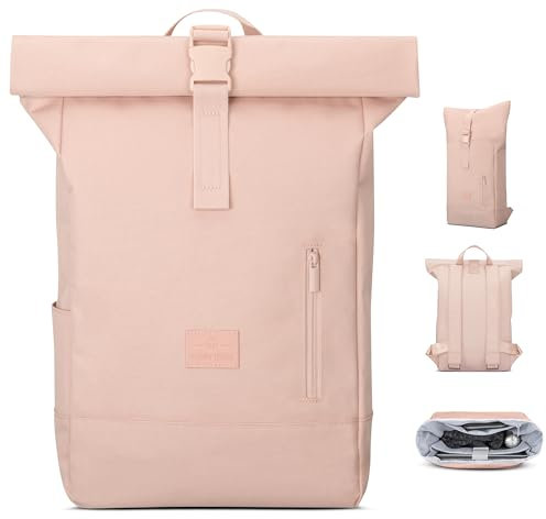 Johnny Urban Rucksack Damen & Herren Rosa - Robin Medium - Rolltop Mit Laptopfach für Uni Business Fahrrad - 15L - Nachhaltig - Wasserabweisend