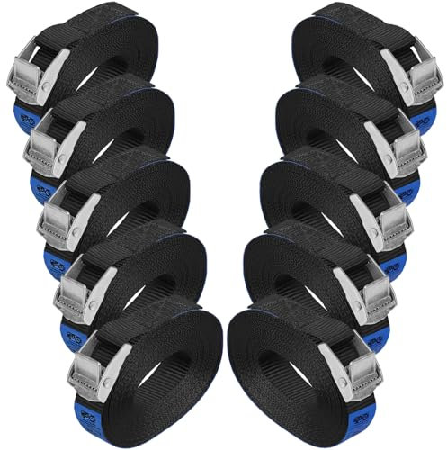 Zurrgurt Spanngurt belastbar bis 250 kg DIN EN 12195-2 Befestigungsgurt Klemmverschluss Befestigungsriemen schwarz Verschiedene Längen Stückzahlen, 10er Pack 2.5 cm x 6 m