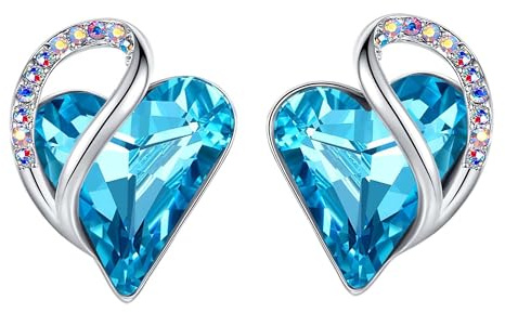 Leafael Infinity Kärlekshjärta Örhängen med Turkos Aquamarine Blue Födelsesten Kristall för mars och december, dampresenter, silverfärgad
