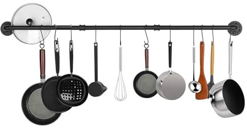Küchenleiste mit 10 S-Haken, 43,2 cm, Wandmontage, Hänge-Utensilienhalter für Utensilien-Set und Kochgeschirr, Schwarz