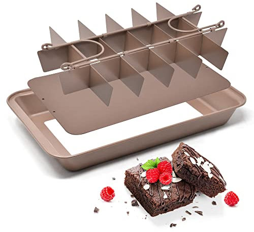 joeji's Kitchen Brownie Pan Antiaderente con Divisorio - Taglierina per Brownies Al Cioccolato Da 18 Pezzi - Stampo Teglia Rettangolare 31 x 20 cm