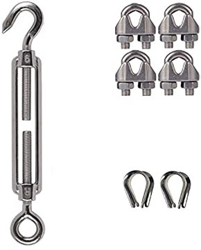 Spannschlösser Set, Verzinkt Spannschloss Seilspanner Kit mit 5 Stück M6 Blumenkorbschraube, 10 Stück M3 Loop Fingerhut und 20 Stück 1/8 M3 Drahtseilklemme