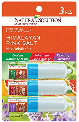 Natural Solution Nasal Inhaler, Aromatherapy with Pink Salt & 3 Different Scents, Nose Cleaner, Relaxing & Refreshing, Sinus Pressure Relief - 0.068oz | Pack of 3