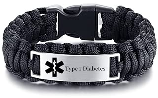 KBNSUIAN Medicinsk varning diabetiskt armband för män personlig typ 1 2 diabetes medvetenhet överlevnad paracord armband utomhus inomhus identifiering smycken för nödsituation, 23 cm, 9 inches,