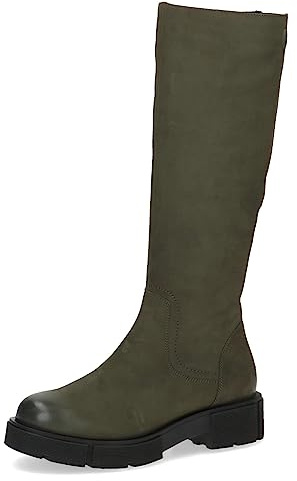 CAPRICE Damen Hohe Stiefel ohne Absatz Airmotion aus Leder Plateau Weite G, Grün (Cactus Nubuc), 38 EU