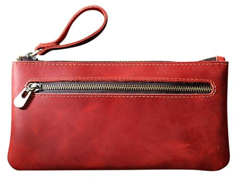 DONGKER Leder Federmäppchen, große Kapazität Federmappe, Modernes Vintage Federtasche mit Reißverschluss für Erwachsene und, 4.3x8.1