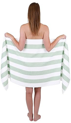 Betz Berlin Saunatuch mit Streifen - 1 Saunahandtuch aus 100% Baumwolle - Badetuch - 70 x 180 cm Farbe weiß - Jade
