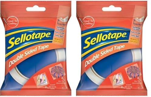 Sellotape Double Sided Tape, Strong Double Sided Tape for Everyday Use, Mounting, Arts & Crafts, Easy to Use Double Sided Sticky Tape with Solid Grip & Easy Peel, 12mmx33m (Pack of 2)
