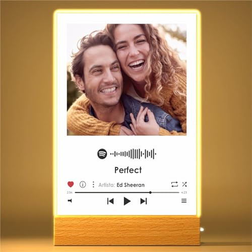 Placa Cuadro Spotify Personalizada con Luz Negro 15x20 cm - Lampara Metacrilato con Foto - Regalo Personalizado [Clase de eficiencia energética A]