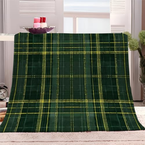 Kuscheldecke Grün Kariert 180x200 cm Flauschige Weich Warm Tagesdecke Sommerdecke Sofadecke Pflegeleichte Decke für Innen & Außen