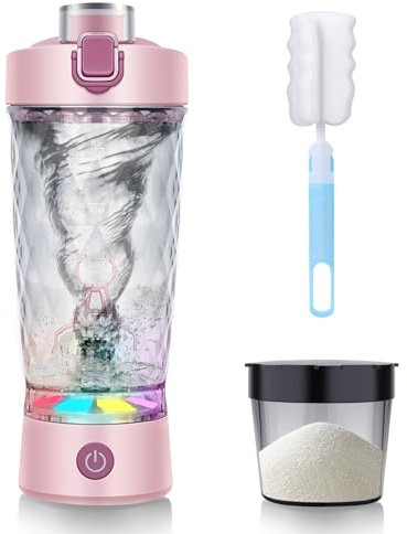 SOARFLY Shaker electrique 650 ml shaker electrique proteine avec compartiment à poudre, shaker electrique usb bouteille shaker de protéines sans BPA, shaker éléctrique pour poudre de potéine, rose