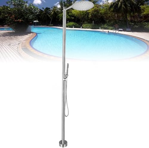 Douche extérieure autoportante, douche de bord de piscine en acier inoxydable, colonne de douche de jardin antirouille avec pommeau de douche réglable,ensemble de douche à effet pluie for piscine,bain