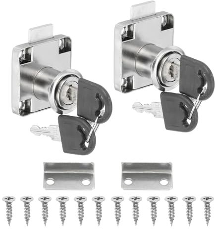 PATIKIL Drawer Lock with Keys 2Pcs Desktop Lock 7/8(22mm) Cylinder Length 3/4(19 mm) Cylinder Dia Alloy Steel Mailbox Locks Keys Alike for File Drawer Storage Lock, Silver