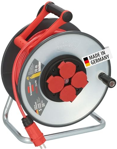 Brennenstuhl Professional SteelCore kabeltrumma SC 5110 IP44 (50m H07BQ-F 3G1,5-kabel, trumhölje av stålplåt, användning på byggarbetsplatser och permanent utomhusbruk, Made in Germany)