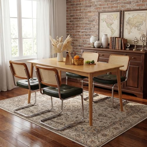 Dining Chairs set of 4 ,Rattan Cane Dining Kitchen Farmhouse Side Chairs,Velvet Handwoven Rattan Cane Back,with Metal Legs and Upholstered Seat for Home, Living Room, Bedroom (DARK GREEN, SET OF 4)