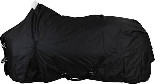 RL24 - Weidedecke 600D Basicline – Regendecke & Übergangsdecke – Wind- & wasserdichte Outdoordecke mit Innenfutter & Kreuzbegurtung – Pferdedecke in Schwarz/Grau – 115cm (Polarfleecefutter)