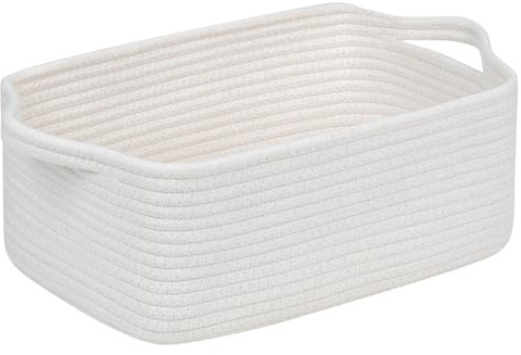 CubesLand Cute and Durable Small Cotton Rope Basket for Organizing, Woven Closet Storage Bin,Shelves Closet Storage Basket, Bathroom Storage Organizer Bin, Nursery Toy Basket Bin, White Basket