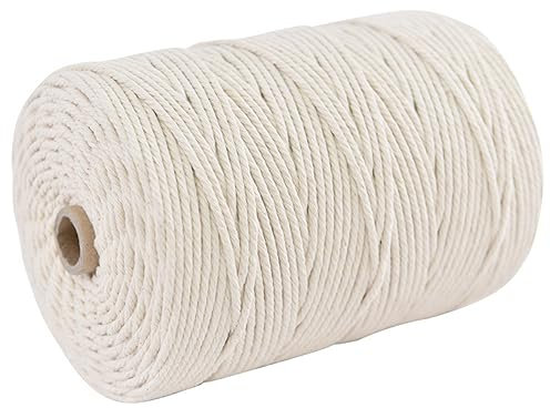Kalastussaari Macrame Cord 1mm X 100m Natural Cotton Macrame Rope Single Strand Thick Macrame Yarn Macrame String for Plant Hanger Wall Hanging Knitting DIY Home Decorations, Macrame Cord
