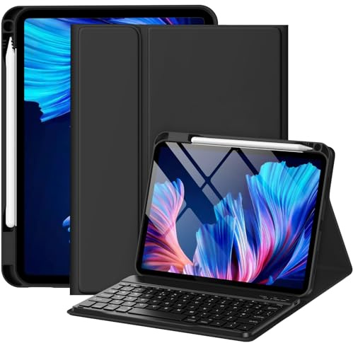 drivego Coque Clavier pour iPad A16 11/10 Ème Generation (11 Pouces 2025/10.9 Pouces 2022), Étui Keyboard à Touches Anti-Arrachage avec Porte Crayon, AZERTY Layout pour iPad 10eme/11eme, Noir
