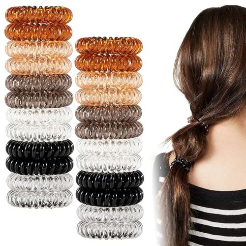 TRKETK 24 Pcs Spiral Hair Ties, Plastic Hair Coil Bands Multicolor Hair Elastic Bands Spiral Ponytail Holder Traceless Coil Hair Ties Phone Cord Bobbles Hair Bands Set for Women Girls