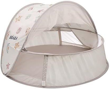 BÉABA, Tienda De Playa Para Bebé 2 En 1, 0–24 Meses, Protección Solar Máxima UPF50+, Filtrado UV, Ventilación 360°, Mosquitera, Espaciosa, Sistema Pop-Up, Bolsa De Transporte, Breezynest, Clay Earth