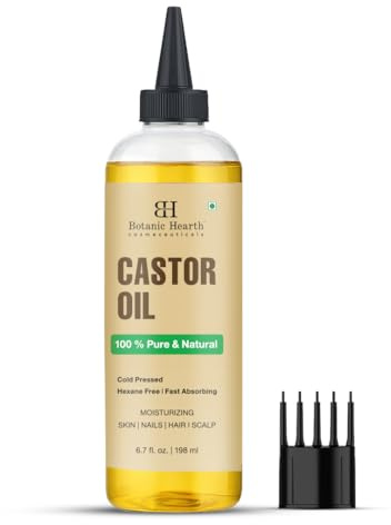 Botanic Hearth Castor Oil | 100% Pure & Natural, Cold Pressed, Hexane Free, Fast Absorbing | Moisturizing Oil For Hair, Scalp, Skin, Nails | 6.7 Fl Oz (198 Ml)