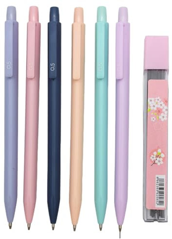 mkemka 6Pcs Mechanical Pencils Set With (0.5mm) Mechanical Pencil Refill Press Design with an Eraser for Classroom Learning Homework