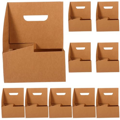 MUCKLILY 10piezas Portavasos de Papel Kraft para Food Trucks y Cafeterías Soporte para Bebidas Frías y Calientes Portavasos Desechables Asa para Eventos