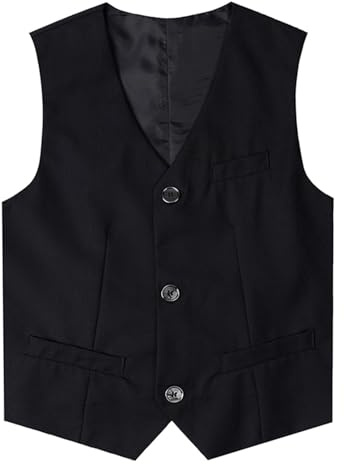 Mintgreen Gilet Classico per Ragazzi, Vestito da Bambini con Collo a V per Matrimonio, Vestibilità Regolare, 7-14 Anni, Nero , 11-12 Anni