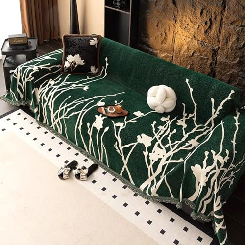 ZCXRYFL Sofa üBerwurf Decke 1 2 3 4-Sitzer Groß Chenille Sofabezug L-U-Form Ecksofa Decken Mit Quasten MöBel Couch üBerwurfe Katzen Hunde Krabbeln Sofaschoner (180X130cm,Green)