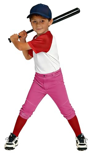MIVEI 2T/3T/4T/5T-16Y Toddler Youth Boys Baseball Pants - Kids Gilrs Tee Ball Softball Football Pants with Belt Loop UPF50+ Pink
